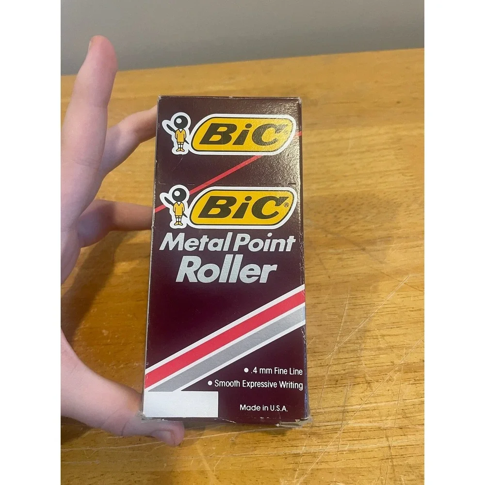Vintage Bic Metal Point Roller 12 Pens 1991 Black Ink .4mm‎ Fine Line NOS